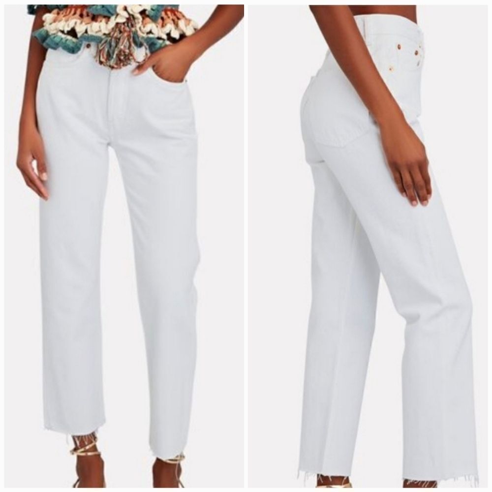 NWT Re/Done x LEVI'S High Rise Straight Leg Ankle Crop Raw Hem Jeans In White 29